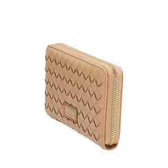 Billetera de mujer beige trenzada, Primadonna, 255700503EIBEIGUNI, 002a