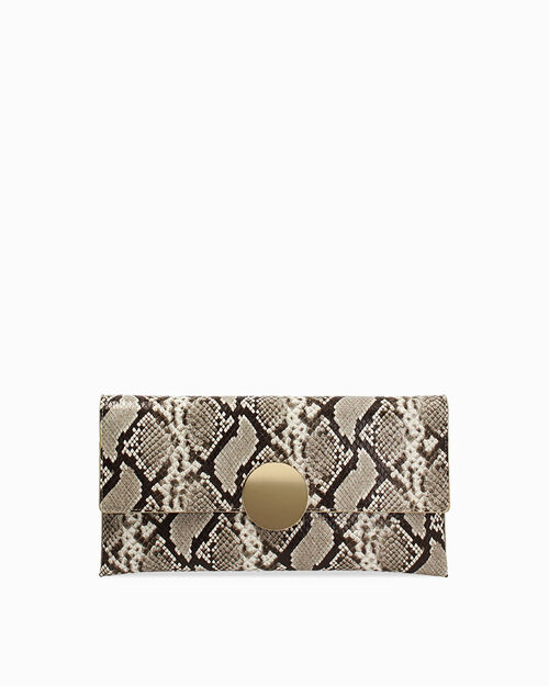 Pochette stampa pitone beige con tracolla removibile, BEIGE