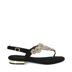 Sandalias bajas mujer negras en microfibra, Primadonna, 254909987MFNERO035, 001a