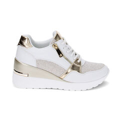 Sneakers bianco/oro, zeppa 7 cm, Primadonna, 237516531EPBIOR035, 001 preview