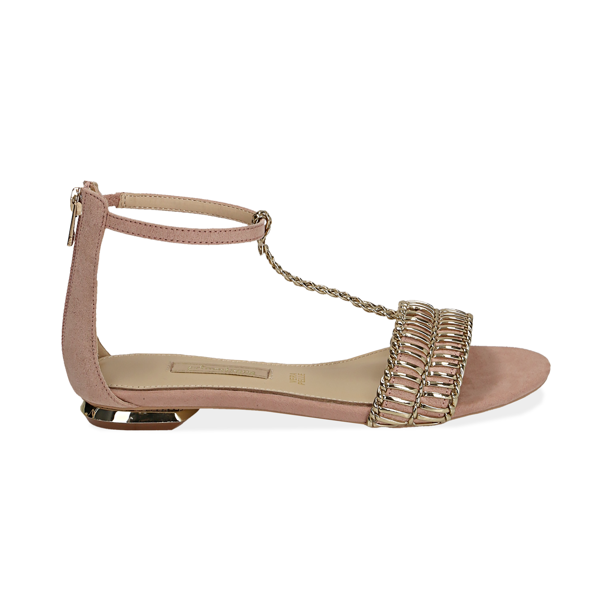 Sandali nude in microfibra con decori e tacco gold | Primadonna Collection