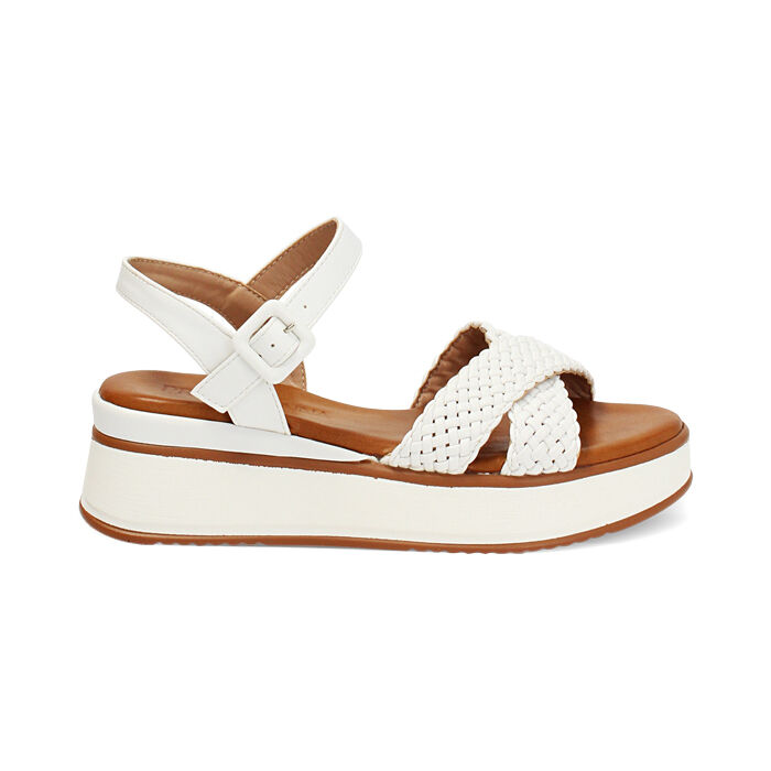 Compensées femme blanches tressées, Primadonna, 254991701EIBIAN035