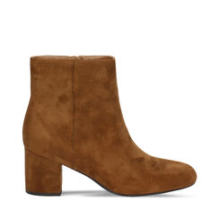 Botines en microfibra color cognac con tac&oacute;n de 6,5 cm, Primadonna, 264918701MFCOGN039, 001a