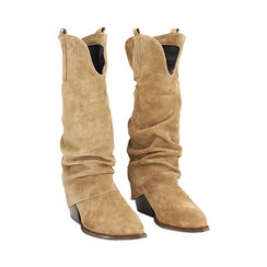 Stivali texani in camoscio taupe con tacco 6 cm, Primadonna, 261020644CMTAUP036, 002 preview
