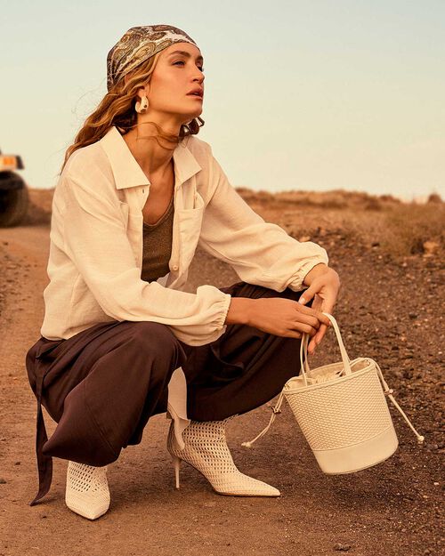Borsa a mano panna con tracolla removibile, CREAM