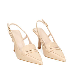 Mocassino slingback beige, tacco 8,5 cm, Primadonna, 232161250EPBEIG036, 002a