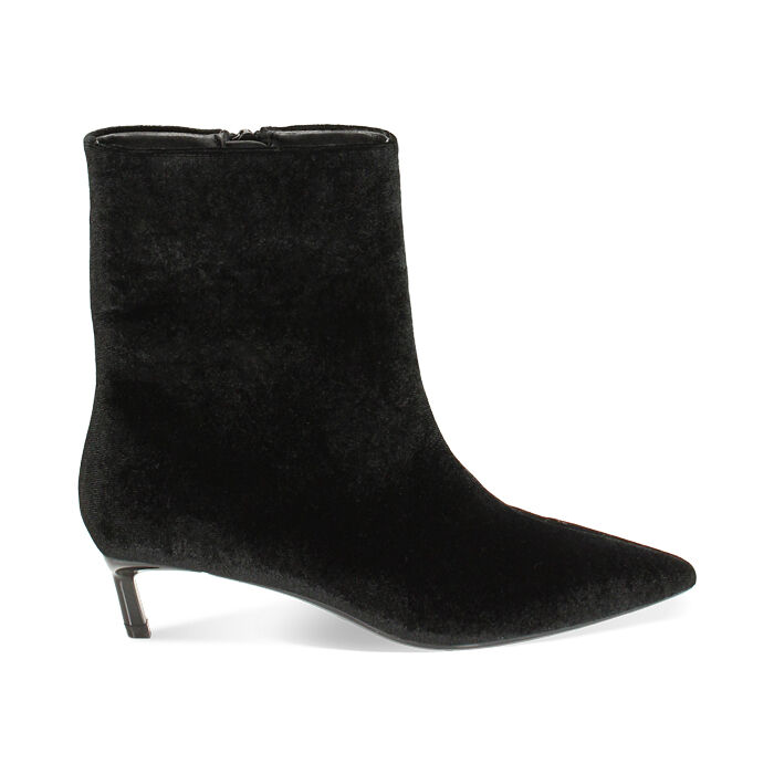 Tronchetto nero in velluto, tacco 4,5 cm, Primadonna, 244981210VLNERO035