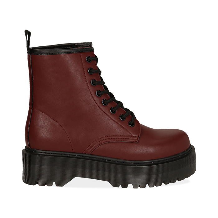 Anfibi platform bordeaux in eco-pelle, suola 4,50 cm , Stivaletti, 142800001EPBORD036