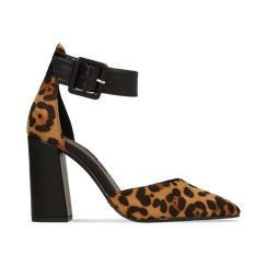 Décolleté leopard con maxi cinturino, tacco 9 cm,