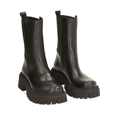 Ankle boots neri in pelle, tacco 5,5 cm , SALDI, 187204401PENERO035, 002a