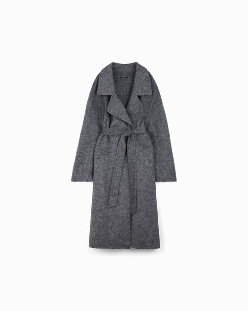 Manteau gris en tissu avec des d&eacute;tails sophistiqu&eacute;s, GREY