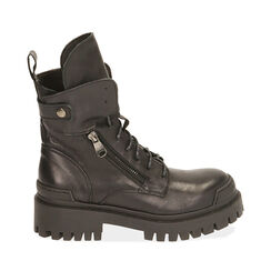 Anfibi neri in pelle, tacco 4,5 cm , Special Price, 185610101PENERO036, 001a