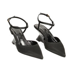 Décolleté slingback nere in raso, zeppa 6,1 cm, Primadonna, 232170501RSNERO035, 002 preview