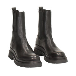 Stivali beatles neri in pelle lavata con suola in gomma, Primadonna, 261050502PANERO036, 002a