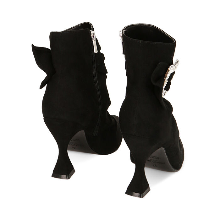 Stivaletti donna gioiello neri in microfibra, tacco cm