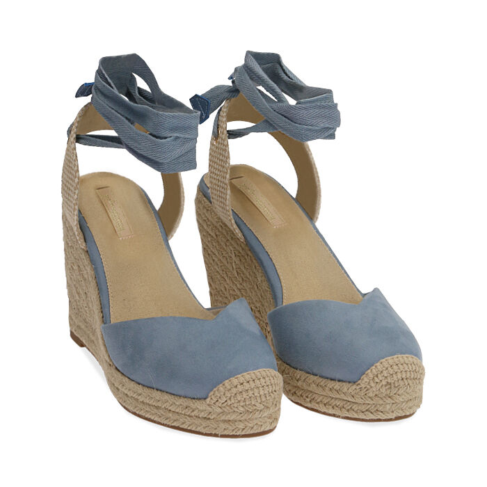 Espadrillas celesti in microfibra, zeppa 10 cm | Primadonna Collection