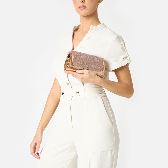 Pochette donna rosa oro a specchio con pietre Primadonna Collection