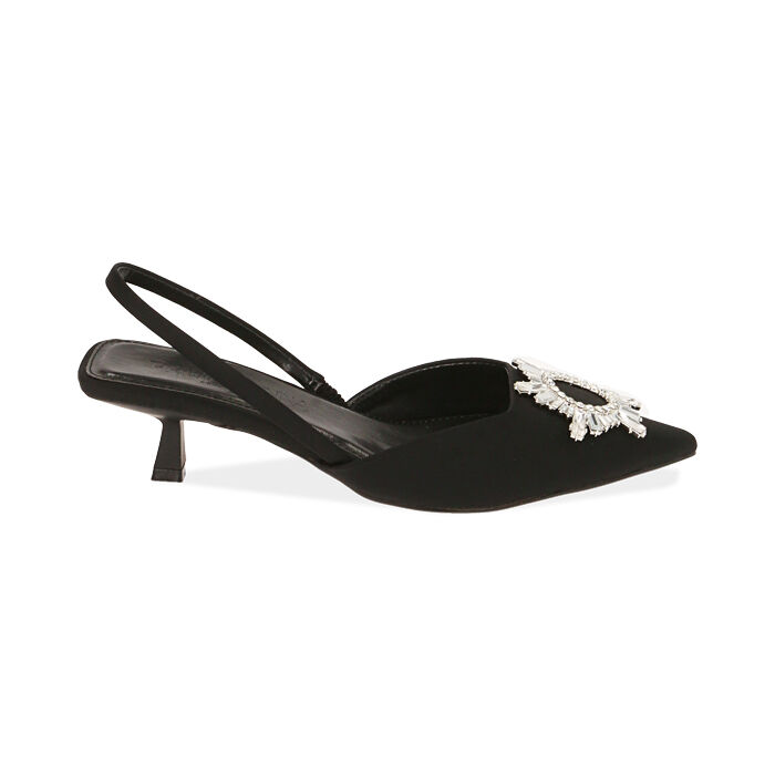 Slingback nere in lycra, tacco 4,5 cm , Primadonna, 192139301LYNERO036