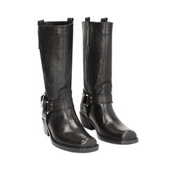 Biker neri in pelle lavata con accessorio sulla tomaia, Primadonna, 261044004PANERO036, 002 preview