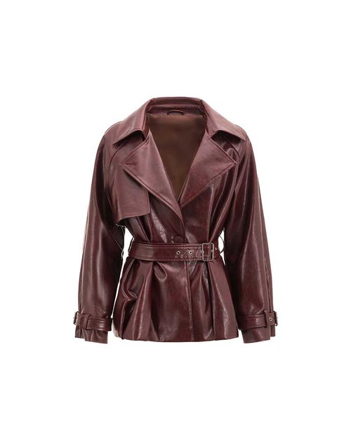 Trench bordeaux en mat&eacute;riau Synth&eacute;tique Brillant, BURGUNDY