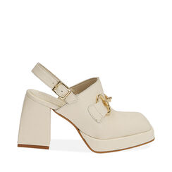 Sabot panna in pelle, tacco 9 cm , Primadonna, 19L640071PEPANN035, 001a