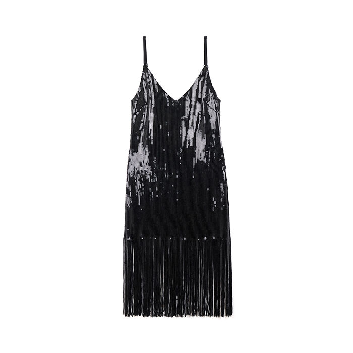 Vestito in paillettes nero con frange, Primadonna, 26C925050PLNEROM