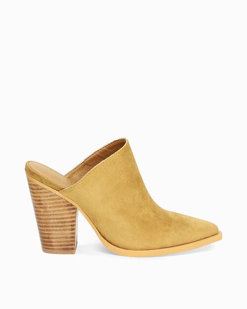 Sabot donna cognac in microfibra, tacco largo 9,5 cm, COGNAC