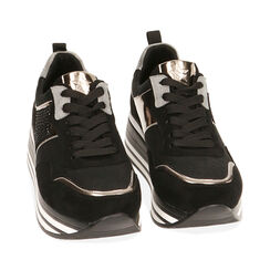Sneakers nere in microfibra, suola 4 cm , Primadonna, 202807409MFNERO035, 002 preview