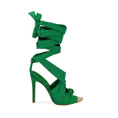 Sandales à lanières en lycra vert, talon 9,5 cm , 192137105LYVERD036, 001a