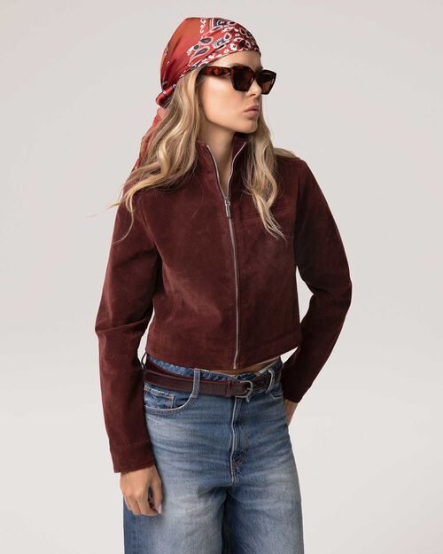 Cazadora burdeos mujer en microfibra, BURGUNDY
