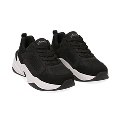 Dad shoes nere in microfibra, zeppa 4,50 cm, Sneakers, 142619462MFNERO, 002 preview