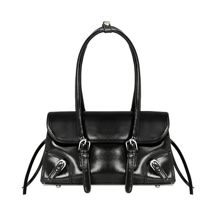 Borsa a mano nera con finiture lucide, Primadonna, 265100318EUNEROUNI
