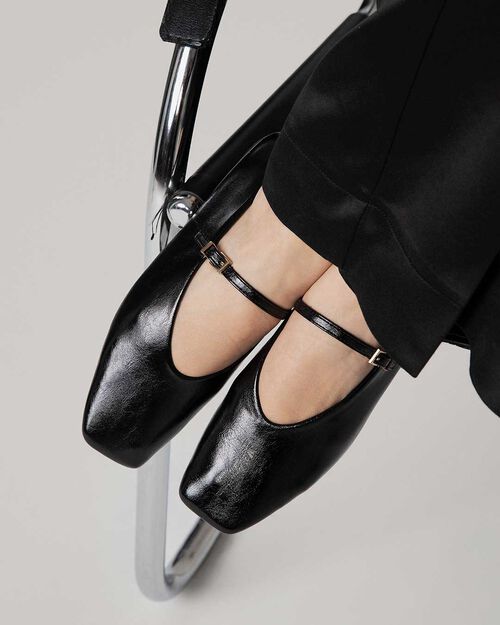 Ballerine nere Mary Jane con fibbia dorata, BLACK