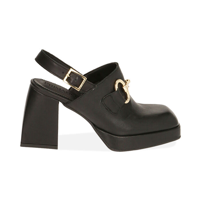 Sabot neri in pelle, tacco 9 cm , Primadonna, 19L640071PENERO038