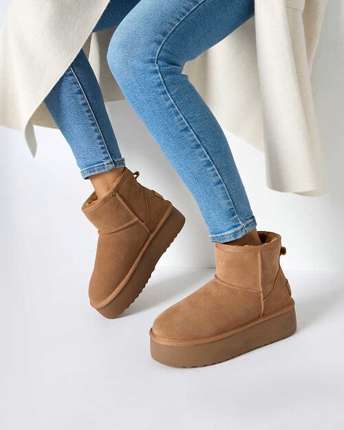 Bottines d'hiver camel en daim talon 4,5 cm, CAMEL