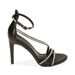 Sandali neri con strass, tacco 10 cm, Primadonna, 212174221EPNERO036, 001a