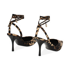 Décolleté slingback donna leopardate allacciate in raso, tacco 8,5 cm, Primadonna, 252100805RSLEOP035, 004 preview