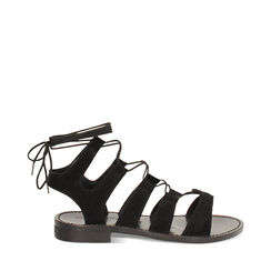 Sandalias bajos para mujer negras en ante, Primadonna, 25B814004CMNERO036, 001a