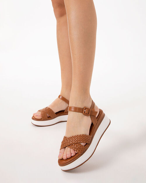 Zeppe cognac tacco 6 cm, COGNAC