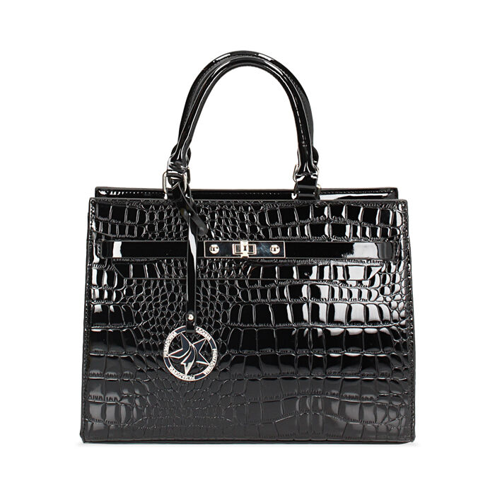 Sac a main noir effet croco Primadonna Collection
