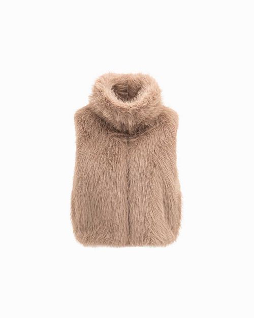 Chaleco de pelo sint&eacute;tico taupe, TAUPE