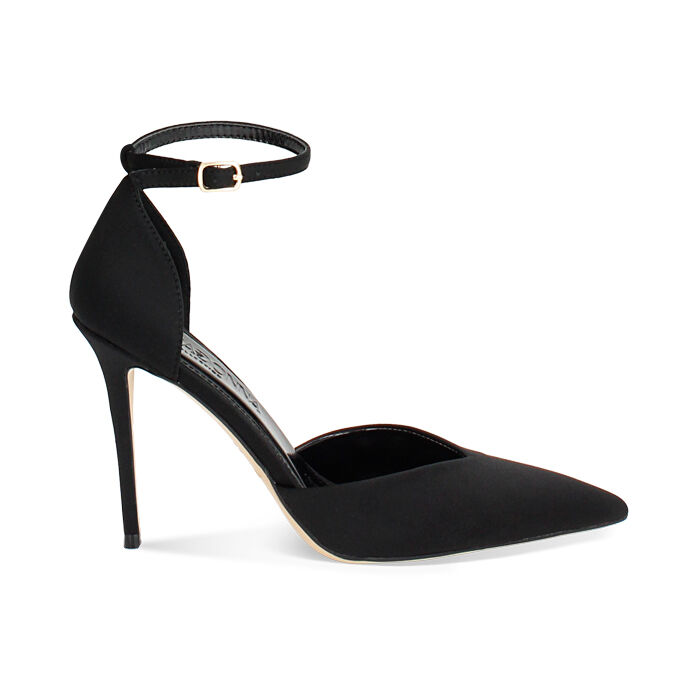 Décolleté open shank donna nere in tessuto, tacco 10,5 cm, Primadonna, 252130618LYNERO035