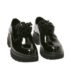 Zapatos con cordones de charol negro, tacón de 5,5 cm., Primadonna, 200685981VENERO035, 002a