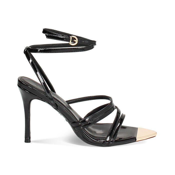 Sandalo donna nero in vernice, tacco 9,5 cm, Primadonna, 254920931VENERO035