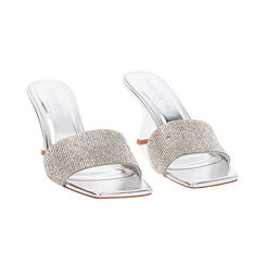Mules open toe argentées en laminé et pierres pour femme, Primadonna, 252137802LPARGE035, 003 preview