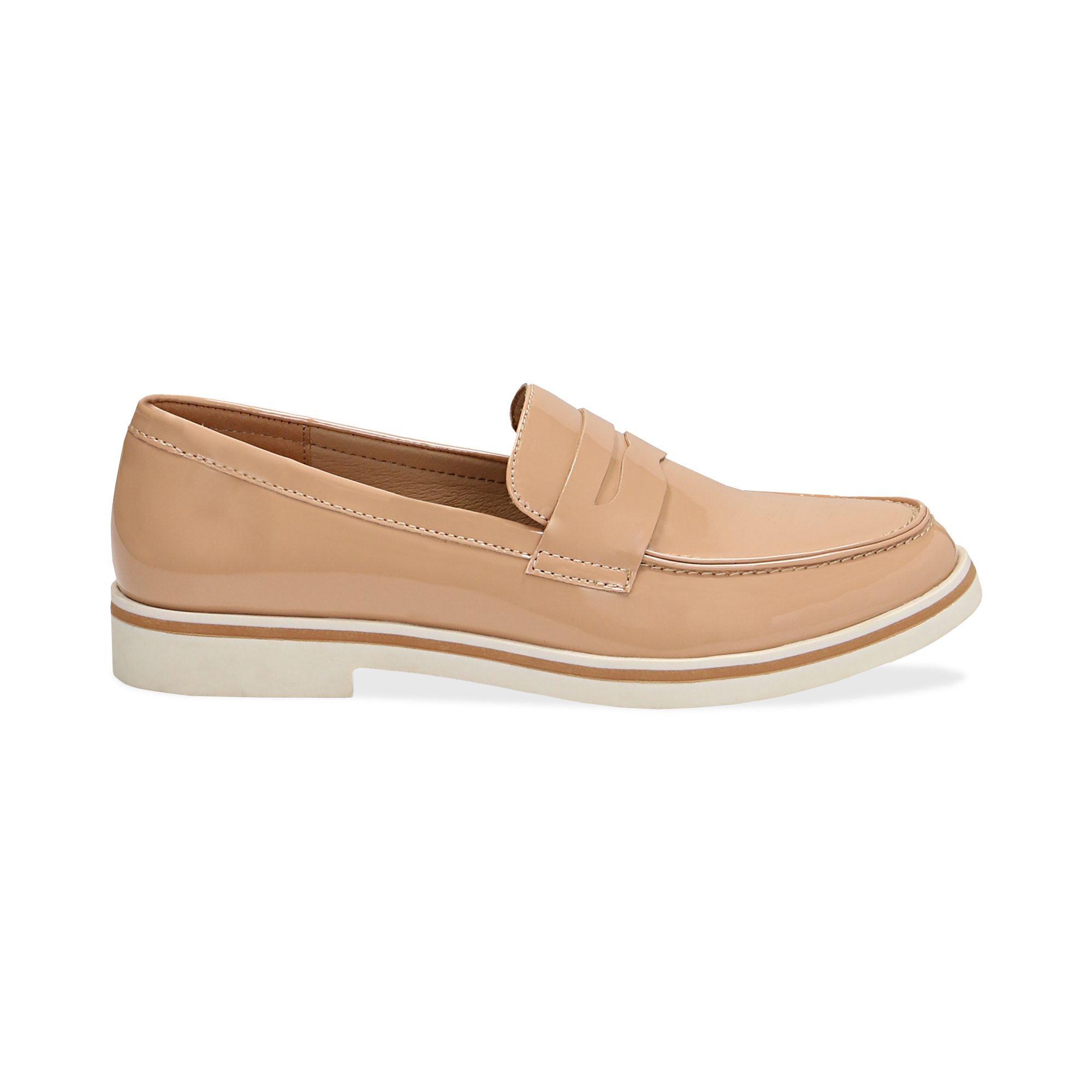 Mocassini nude in vernice con suola bianca a contrasto| Primadonna  Collection