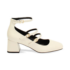 Décolleté panna con stringhe, tacco 5,5 cm, Primadonna, 244981307EPPANN037, 001 preview