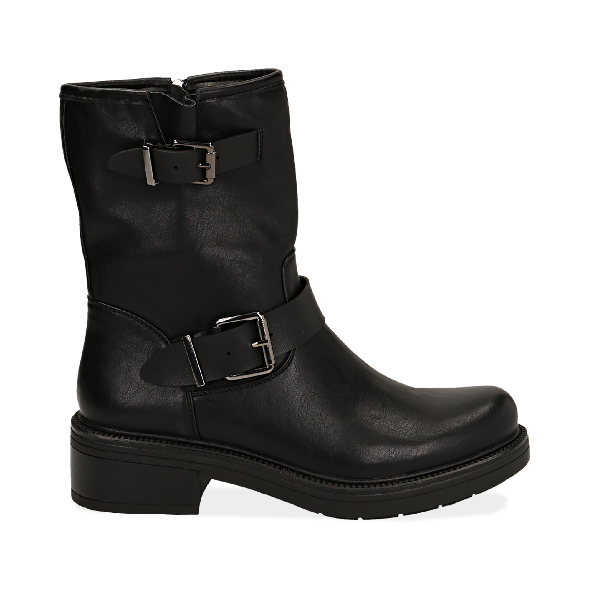 Biker boots con fibbie neri in eco-pelle, tacco 4,5 cm | Primadonna  Collection