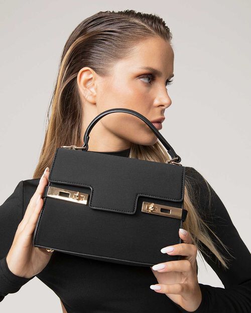 Mini bag nera con dettagli dorati, BLACK