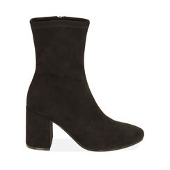 Botines en microfibra negra, tacón 8,5 cm, Primadonna, 202711506MFNERO035, 001a
